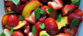 Strawberries, Peaches and Basil with Orange Vinaigrette